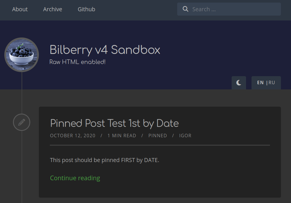 Bilberry Sandbox Dark Theme