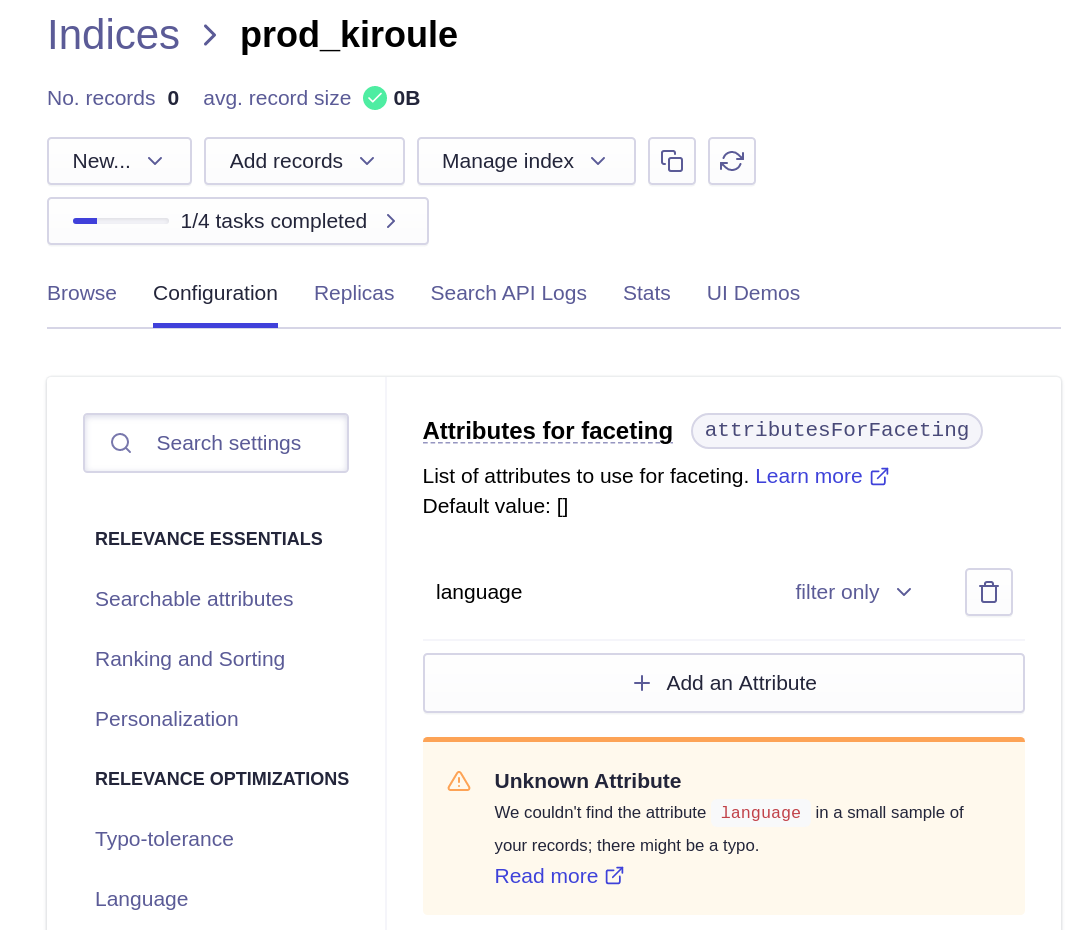 Algolia Index Config