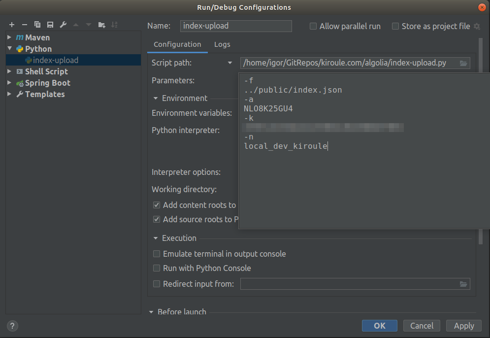 Python Script Run Configuration