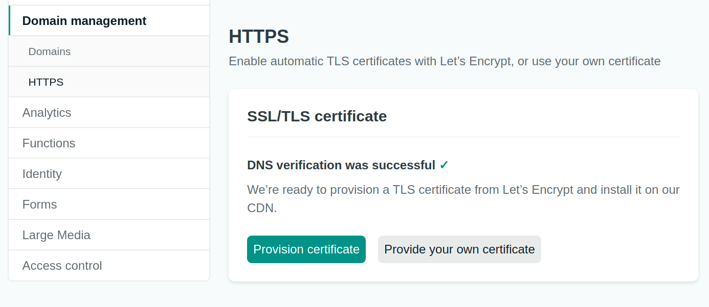 Netlify Site Settings Domain Management HTTPS Certificate