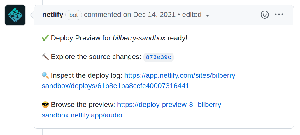 Netlify Bot Comment Deploy Preview