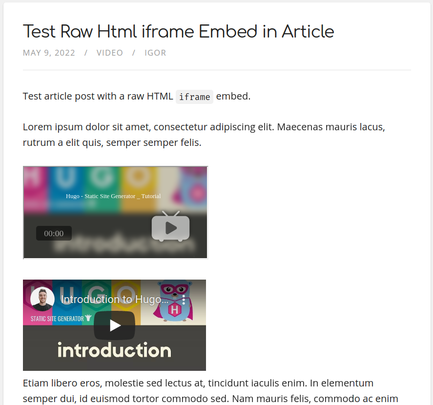 Raw HTML iframe Embed